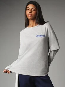 MISSGUIDED Six Athleisure Oversized Crew Neck Short Sleeve Graphic Chest Print T-Shirt Casual Everyday Relaxed Fit Tee - Multicolor - View 1