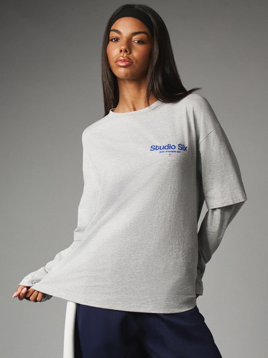 MISSGUIDED Six Athleisure Oversized Crew Neck Short Sleeve Graphic Chest Print T-Shirt Casual Everyday Relaxed Fit Tee - Multicolor - View 1
