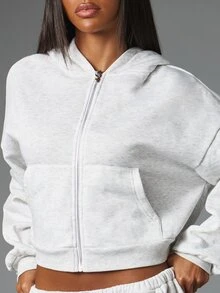 Missguided x Playboy Athleisure Cropped Full-Zip Sweatshirt Oversized Back Logo Print Sweatshirt Casual Loungewear Winter Essential - Grey - View 4