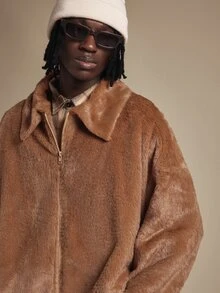 SUMWON Men Faux Fur Coats - Coffee Brown - View 4
