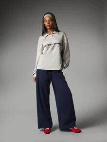 MISSGUIDED Sport Ath Archive Sweatshirt Berkerah dengan Kancing Depan Lengan Panjang Potongan Longgar dengan Cetakan Teks Grafis Atasan Pullover - Grey - View 4