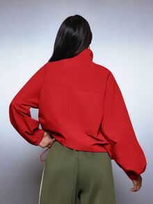 MISSGUIDED Oversized Zip-Up Track Jacket With High Neck Chest Patch Pockets And Elasticated Cuffs Casual Utility Style - Red - View 6