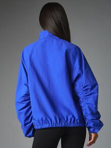 MISSGUIDED Oversized Windbreaker Jacket With Stand Collar Button Front Closure Balloon Sleeves Ruched Drawstring Hem Perfect For Spring Transitional Layering - Blue - View 2