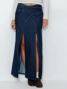 Pimkie Edition 2639DENIMLONGSKIRT Women's Slit Skirt - Dark Wash - View 1