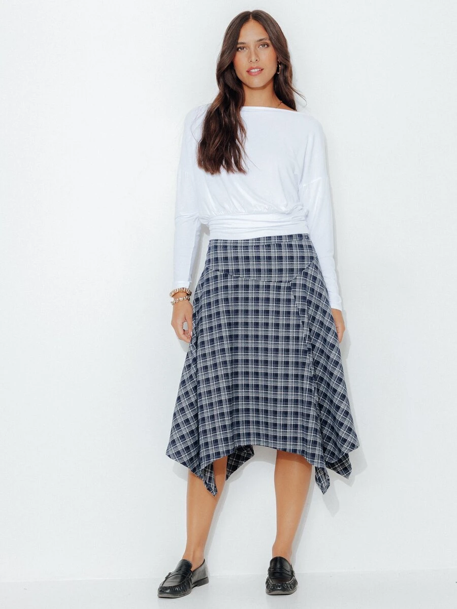 Pimkie Edition Women's Plaid Pleated Casual Versatile Skirt - Navy Blue - View 1