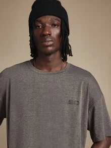 SUMWON Club Oversized Crew Neck T-Shirt With Chest Logo And Back Text Print Short Sleeve Casual Streetwear Top - Grey - View 5