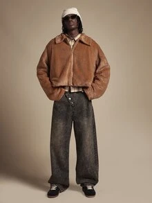 SUMWON Men Faux Fur Coats - Coffee Brown - View 3