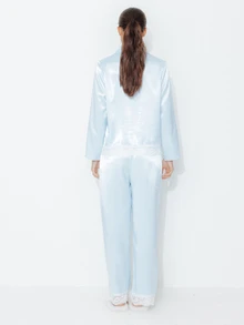 Pimkie Edition Women's Solid Color Long Sleeve Top And Pants Casual Daily Home Sleepwear Set - Baby Blue - View 2