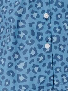 Pimkie Edition Women's Leopard Print Short Sleeve Top And Shorts Casual Daily Loungewear Set - Blue - View 5