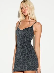 KIZN HOTFIX DIAMANTE LEOPARD PRINT CORSET DRESS - Black - View 5