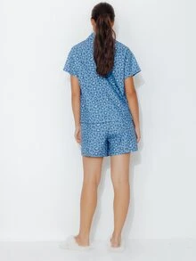 Pimkie Edition Women's Leopard Print Short Sleeve Top And Shorts Casual Daily Loungewear Set - Blue - View 2