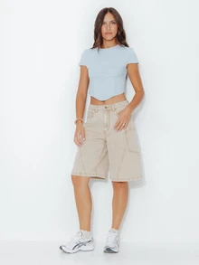 Pimkie Edition Women's Solid Color Round Neck Short Sleeve Casual Cropped Top - Mint Blue - View 3