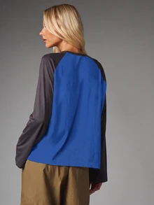 MISSGUIDED New York City Graphic Raglan Long Sleeve Top Oversized Color Block Baseball Tee With Collegiate Arch Letter Print - Royal Blue - View 2