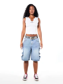 SUMWON Ribbed Knit Sleeveless Crop Tank Top With Notch Neckline And Embroidered Logo Detail Summer Essential - White - View 3