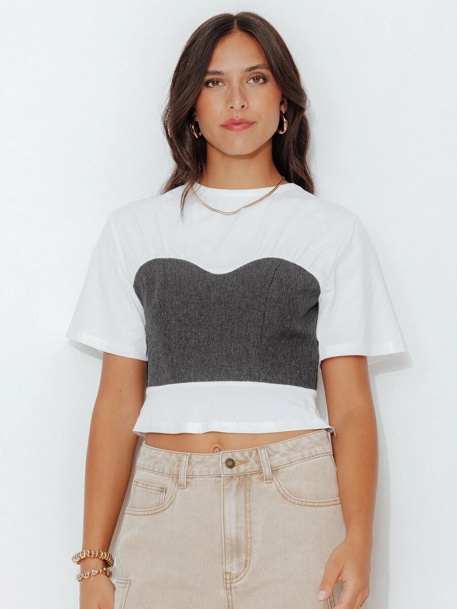 Pimkie Edition Women's Colorblock Casual Versatile Daily Short Sleeve T-Shirt - Multicolor - View 1
