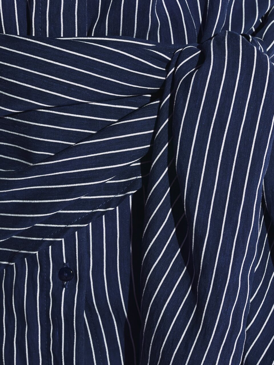 KSTM Pinstripe Oversized Button-Down Shirt With Self-Tie Wrap Waist Detail, Long Sleeve Classic Collar Tunic Top