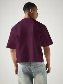 SUMWON Oversized Boxy Cropped T-Shirt With Drop Shoulders And Crew Neck Casual Everyday Essential For Spring Summer - Mauve Purple - View 2