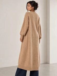 ELLERISSA Apricot Open Front Long Sleeve Fluffy Knit Longline Cardigan - Apricot - View 2