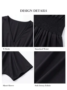 ELLERISSA Black Kimono Sleeve Shirred Waist Wide Leg Jumpsuit - Black - View 7