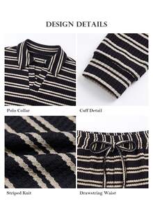 ELLERISSA Black Stripe Knit Crop Top & Wide Leg Pants Co-Ord Set - Black - View 7