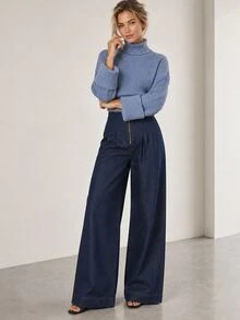 ELLERISSA Dark Wash High Waist Dart Detail Wide Leg Jeans - Dark Wash - View 5