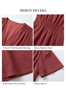 ELLERISSA Gaun Midi Burgundy Leher V Lengan Malaikat Pinggang Berkerut - Burgundy - View 6