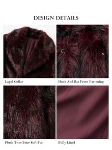 ELLERISSA Burgundy Notched Collar Long Sleeve Cropped Faux Fur Coat - Burgundy - View 7