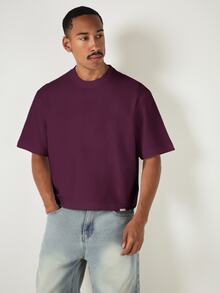 SUMWON Oversized Boxy Cropped T-Shirt With Drop Shoulders And Crew Neck Casual Everyday Essential For Spring Summer - Mauve Purple - View 1