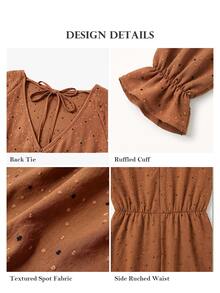 ELLERISSA Rust Brown Long Sleeve Dobby Spot Midi Tea Fall Dress - Brown - View 7