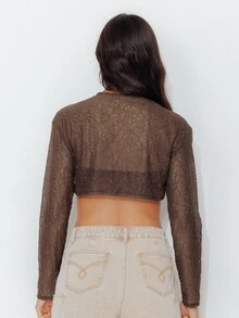 Pimkie Edition Sexy Lace Tube Top And Cropped Button-Up Long Sleeve Cardigan Set - Brown - View 2