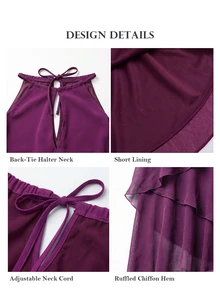 ELLERISSA Gaun Maxi Chiffon Berlapis Model High Low dengan Leher Halter Warna Plum - Bold Plum - View 7