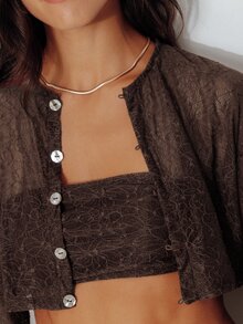 Pimkie Edition Sexy Lace Tube Top And Cropped Button-Up Long Sleeve Cardigan Set - Brown - View 5