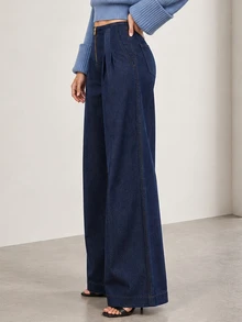 ELLERISSA Dark Wash High Waist Dart Detail Wide Leg Jeans - Dark Wash - View 4