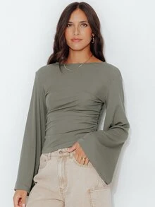 Pimkie Edition Women's Solid Color Minimalist Street Style Waist-Cinching Top For Daily Wear - Grey - View 1