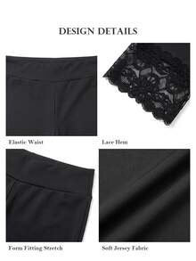 ELLERISSA Black High Waist Lace Trim Capri Leggings - Black - View 7