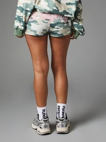 Missguided x Playboy Camo Print Mini Shorts With Ribbed Waistband And Metal Eyelet Detail Summer Festival Holiday - Multicolor - View 2