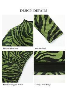 ELLERISSA Gaun Mini Bodycon Lengan Panjang Berkerut Motif Zebra Hijau - Hijau - View 7