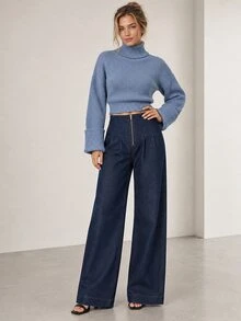 ELLERISSA Dark Wash High Waist Dart Detail Wide Leg Jeans - Dark Wash - View 6