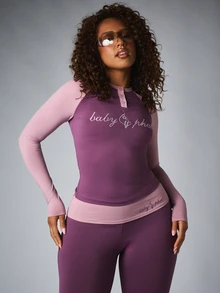 BABYPHAT Color Block Long Sleeve Henley Top With Chest Logo Script Print And Contrast Raglan Sleeves Fall Winter Essential - Purple - View 1