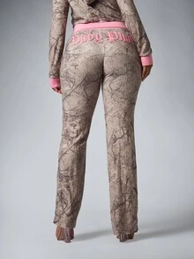 BABYPHAT Women's Casual Embroidered Drawstring Waist Colorblock Long Pants - Army Green - View 4