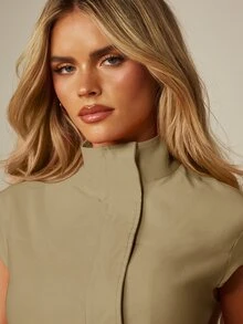 MISSGUIDED Cap Sleeve High Neck Asymmetric Wrap Front Cropped Blazer Top With Concealed Closure And Structured Tailored Finish - Cream - View 4