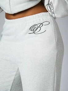 BABYPHAT بنطال رياضي بخطوط مائلة واسع الساق مع جيوب جانبية وخصر مطاطي بنطال كاجوال للاسترخاء ملابس الشارع للخريف والشتاء - رمادي - مشاهدة 6