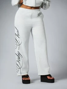 BABYPHAT بنطال رياضي بخطوط مائلة واسع الساق مع جيوب جانبية وخصر مطاطي بنطال كاجوال للاسترخاء ملابس الشارع للخريف والشتاء - رمادي - مشاهدة 7
