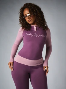 BABYPHAT Color Block Long Sleeve Henley Top With Chest Logo Script Print And Contrast Raglan Sleeves Fall Winter Essential - Purple - View 4