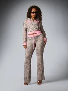 BABYPHAT Women's Casual Embroidered Drawstring Waist Colorblock Long Pants - Army Green - View 1
