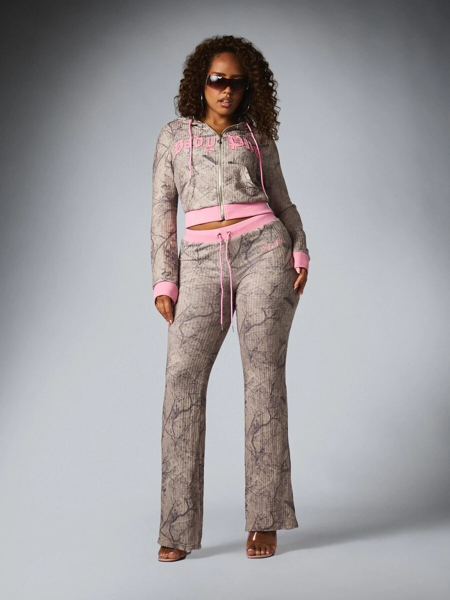 BABYPHAT Women's Casual Embroidered Drawstring Waist Colorblock Long Pants - Army Green - View 1