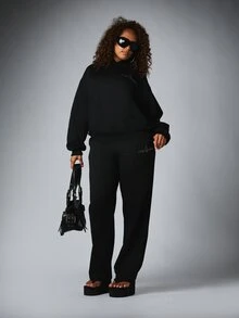 BABYPHAT Oversized Sweatshirt With Angel Wings Rhinestone Back Print And Logo Detail Perfect For Winter Casual Looks - Black - View 3