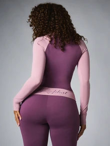 BABYPHAT Color Block Long Sleeve Henley Top With Chest Logo Script Print And Contrast Raglan Sleeves Fall Winter Essential - Purple - View 2
