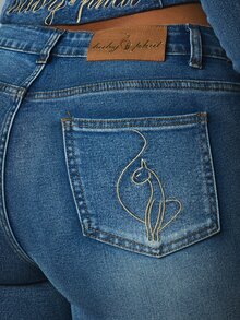 BABYPHAT Faux Fur Trim Cropped Skinny Denim Jeans Mid Rise Capri Pants With Fur Cuffs Y2K Vintage Inspired Fall Winter Style - Light Wash - View 4