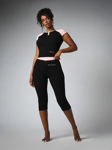 BABYPHAT BF-AG-104 RIB LOUNGE COLOUR BLOCK CAPRI - Black - View 4